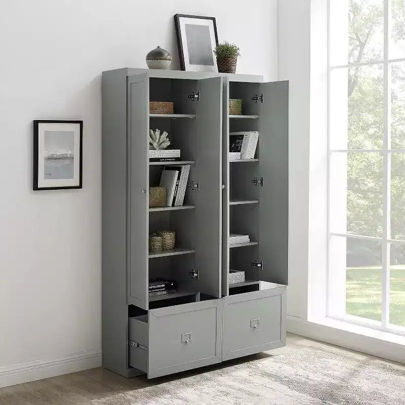 HomeStock Armadietti multiuso in metallo da 74 pollici (188 cm) H e 12,5 pollici (31,75 cm) L con 2 ante e 3 ripiani