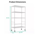 Scaffale a 5 livelli con ruote, scaffalatura metallica da garage, scaffale regolabile per dispensa, scaffalatura commerciale