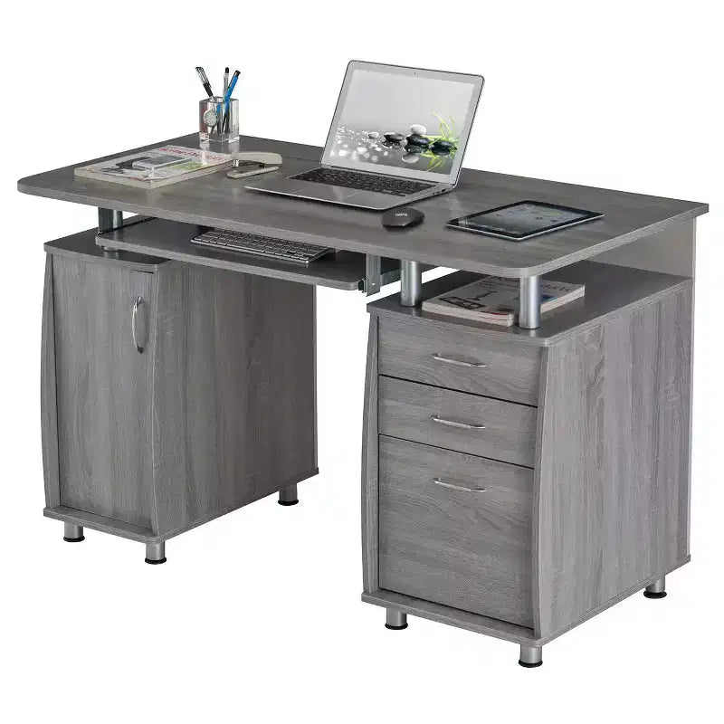 Okak 47.5IN Scrivanie Moderne per Ufficio Domestico, Scrivania per Computer con 3 Cassetti e 1 Anta Armadio, Scrivania per Soggiorno, Studio