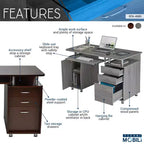 Okak 47.5IN Scrivanie Moderne per Ufficio Domestico, Scrivania per Computer con 3 Cassetti e 1 Anta Armadio, Scrivania per Soggiorno, Studio