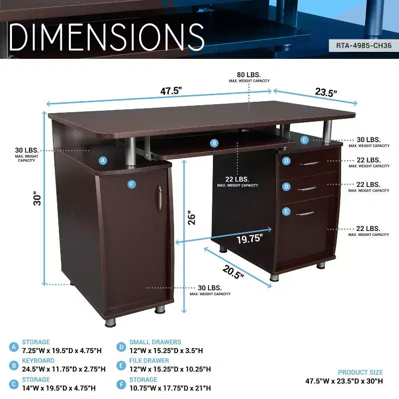 Okak 47.5IN Scrivanie Moderne per Ufficio Domestico, Scrivania per Computer con 3 Cassetti e 1 Anta Armadio, Scrivania per Soggiorno, Studio