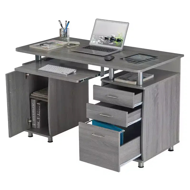 Okak 47.5IN Scrivanie Moderne per Ufficio Domestico, Scrivania per Computer con 3 Cassetti e 1 Anta Armadio, Scrivania per Soggiorno, Studio