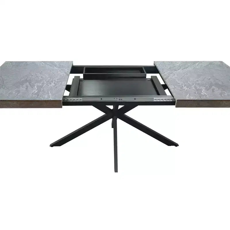 Okak 70IN Tavolo da Pranzo Rettangolare Allungabile Retrò, Tavolo Pieghevole con Base a Croce in Ferro Nero, Tavolo da Pranzo per Sala da Pranzo