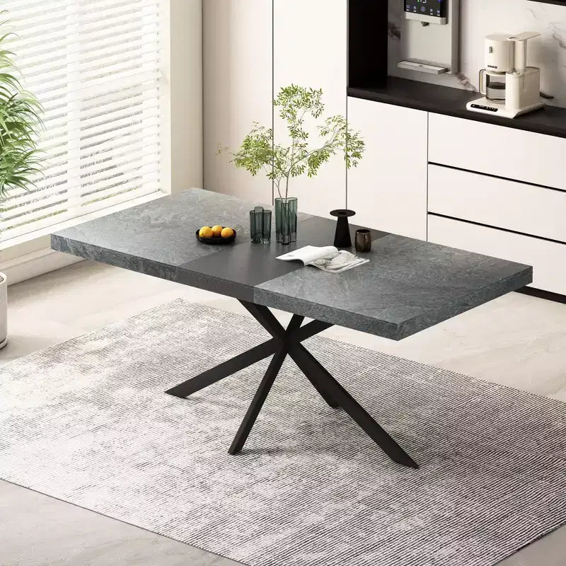 Okak 70IN Tavolo da Pranzo Rettangolare Allungabile Retrò, Tavolo Pieghevole con Base a Croce in Ferro Nero, Tavolo da Pranzo per Sala da Pranzo