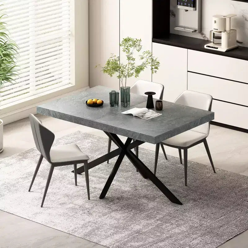 Okak 70IN Tavolo da Pranzo Rettangolare Allungabile Retrò, Tavolo Pieghevole con Base a Croce in Ferro Nero, Tavolo da Pranzo per Sala da Pranzo
