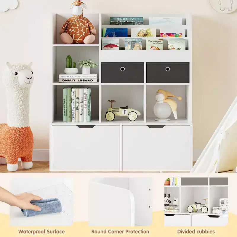 Organizzatore porta giocattoli 121cm, Scaffale per Libri per Bambini con Cassetti, Libreria Moderna con Scomparti, Mobile Contenitore da Pavimento, Cofanetto Porta Giocattoli in Legno per Sala Giochi e Cameretta