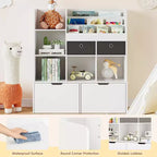 Organizzatore porta giocattoli 121cm, Scaffale per Libri per Bambini con Cassetti, Libreria Moderna con Scomparti, Mobile Contenitore da Pavimento, Cofanetto Porta Giocattoli in Legno per Sala Giochi e Cameretta