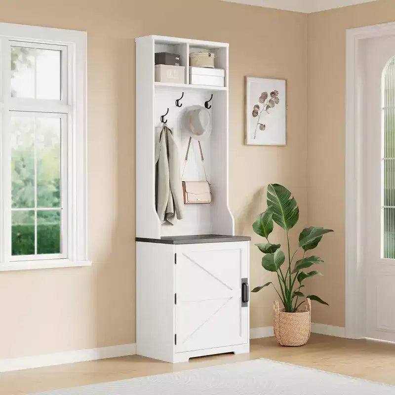 Armadio-Appendiabiti Alto con Scarpiera, Organizzatore da Ingresso Marrone Scuro da 195 cm con Appendiabiti