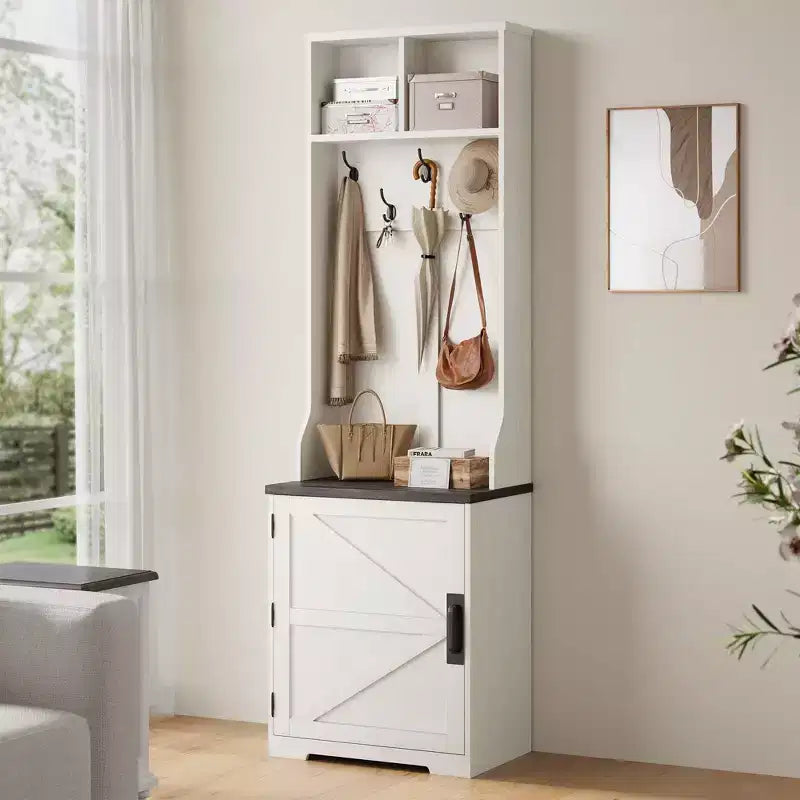 Armadio-Appendiabiti Alto con Scarpiera, Organizzatore da Ingresso Marrone Scuro da 195 cm con Appendiabiti