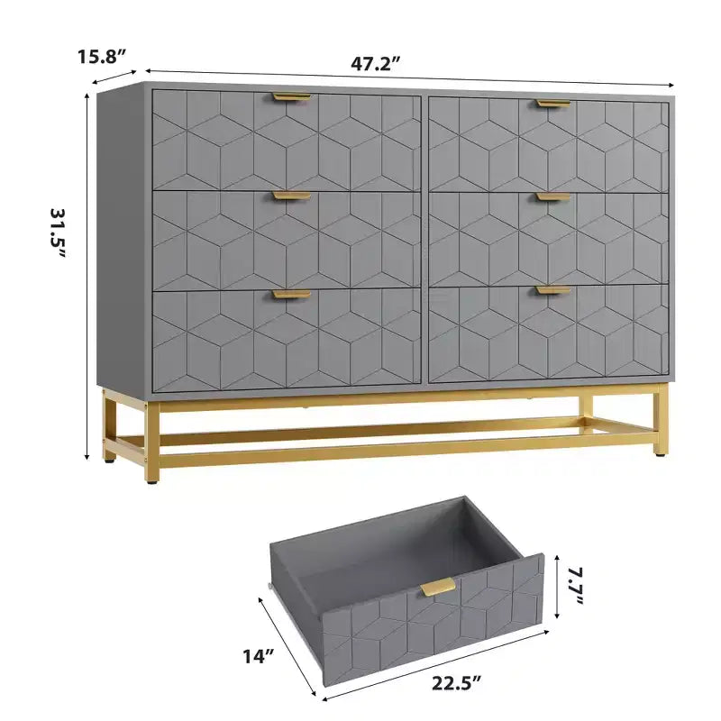 Comò a 6 cassetti, comò moderno da camera in legno con cassetti portaoggetti, mobile TV in stile rustico per soggiorno, camera da letto, corridoio