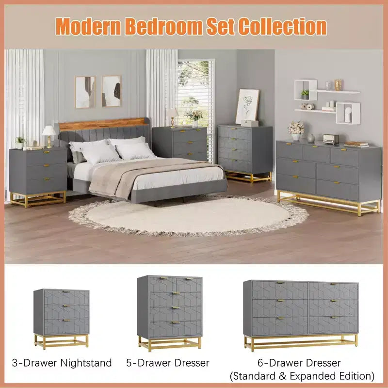 Comò a 6 cassetti, comò moderno da camera in legno con cassetti portaoggetti, mobile TV in stile rustico per soggiorno, camera da letto, corridoio