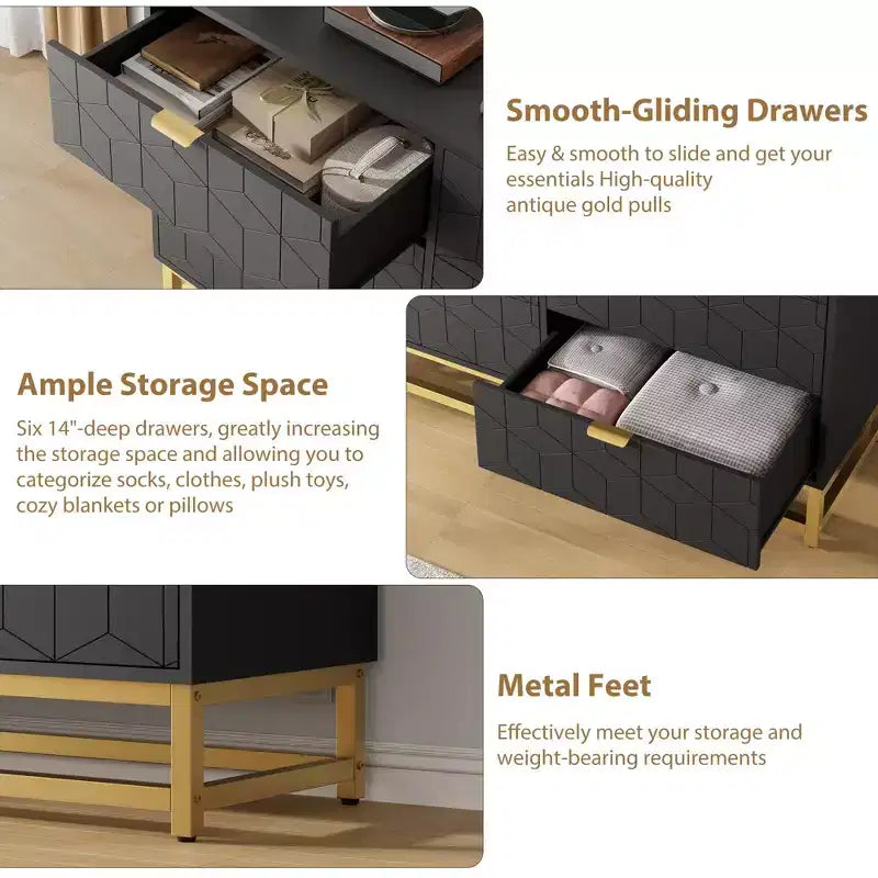 Comò a 6 cassetti, comò moderno da camera in legno con cassetti portaoggetti, mobile TV in stile rustico per soggiorno, camera da letto, corridoio