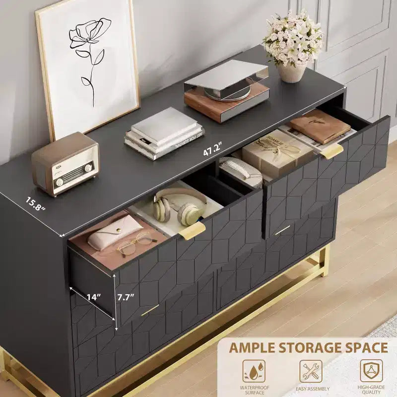 Comò a 6 cassetti, comò moderno da camera in legno con cassetti portaoggetti, mobile TV in stile rustico per soggiorno, camera da letto, corridoio