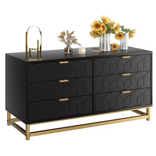 6-Drawer Dresser, Modern Wooden Bedroom Chest of Drawers With Storage Drawers, Farmhouse Style TV Stand for Living Room, Bedroom, Hallway