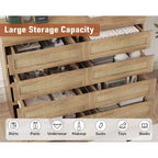 Comò in Rattan per Camera da Letto, Cassettiera Moderna in Legno a 8 Cassetti, Ampio Comodino in Legno per Armadio, Cameretta, Soggiorno e Ingresso