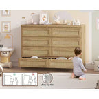 Comò in Rattan per Camera da Letto, Cassettiera Moderna in Legno a 8 Cassetti, Ampio Comodino in Legno per Armadio, Cameretta, Soggiorno e Ingresso