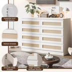 Comò in Rattan per Camera da Letto, Cassettiera Moderna in Legno a 8 Cassetti, Ampio Comodino in Legno per Armadio, Cameretta, Soggiorno e Ingresso