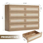 Comò in Rattan per Camera da Letto, Cassettiera Moderna in Legno a 8 Cassetti, Ampio Comodino in Legno per Armadio, Cameretta, Soggiorno e Ingresso