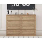 Comò in Rattan per Camera da Letto, Cassettiera Moderna in Legno a 8 Cassetti, Ampio Comodino in Legno per Armadio, Cameretta, Soggiorno e Ingresso