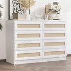 Comò in Rattan per Camera da Letto, Cassettiera Moderna in Legno a 8 Cassetti, Ampio Comodino in Legno per Armadio, Cameretta, Soggiorno e Ingresso