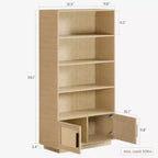 Libreria bohémien a 5 ripiani in legno, scaffale alto aperto con contenitore, colore legno grezzo