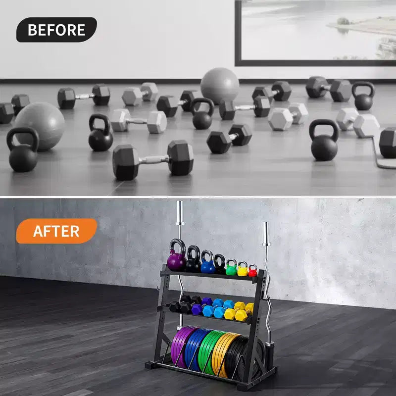 COZONY Scaffale Porta Bilancieri a 3 Livelli, Organizzatore in Acciaio Resistente con Capacità di 450 kg per Manubri e Kettlebell, Altezza Regolabile