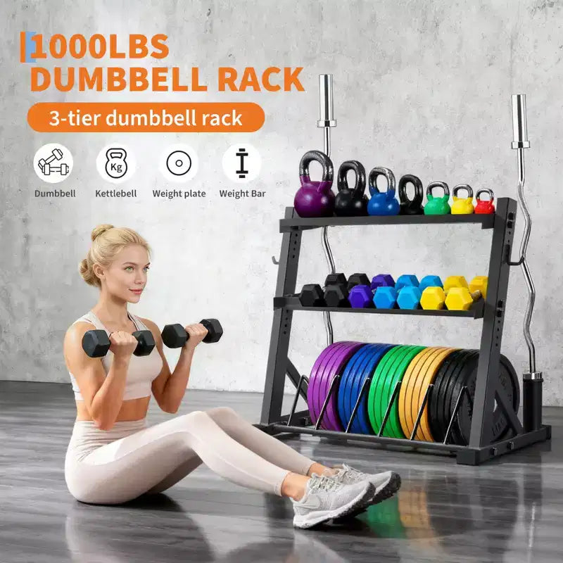 COZONY Scaffale Porta Bilancieri a 3 Livelli, Organizzatore in Acciaio Resistente con Capacità di 450 kg per Manubri e Kettlebell, Altezza Regolabile
