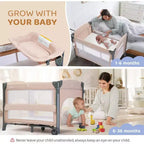 JOYMOR Culla 5 in 1 con Fasciatoio, Lettino da Affiancare al Letto Portatile con Materasso e Lenzuola, Borsa da Trasporto