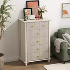 Comò alti in stile moderno Okak con cassetti scanalati, cassettiera per camera da letto, ingresso, organizer in legno con maniglia in metallo