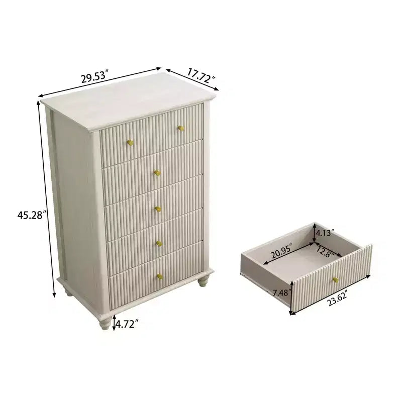 Comò alti in stile moderno Okak con cassetti scanalati, cassettiera per camera da letto, ingresso, organizer in legno con maniglia in metallo
