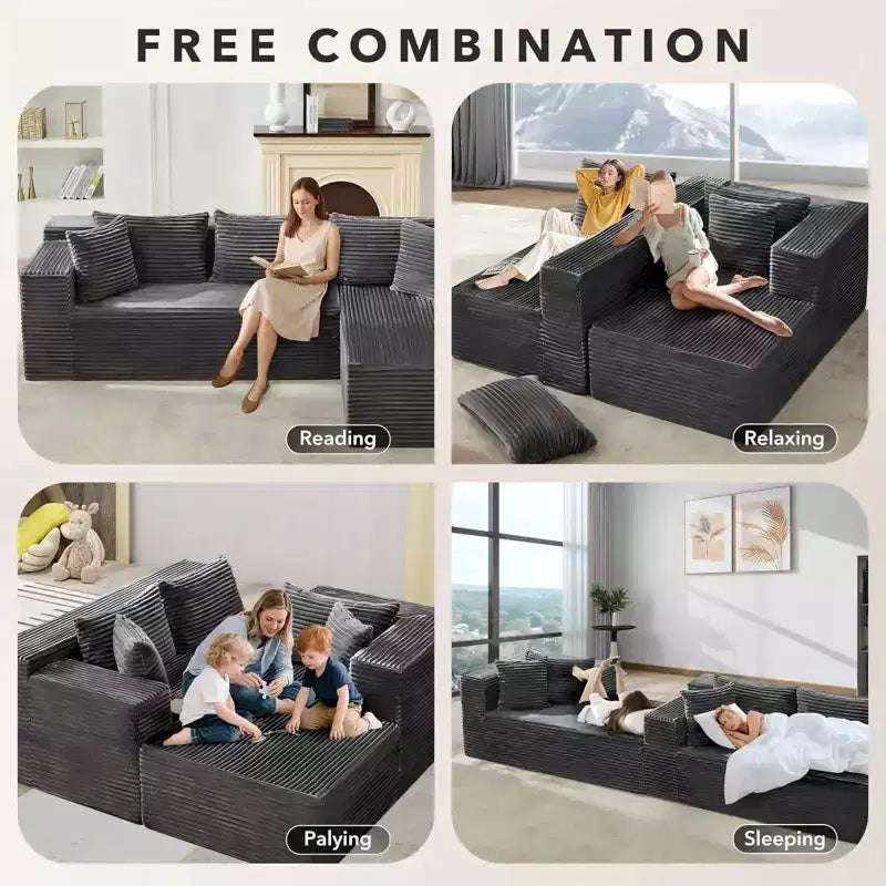 COZONY 106 Divano Sezionale Modulare Cloud con Seduta Profonda, Morbido Tessuto a Coste, Chaise Longue Sinistra, Design Senza Struttura Rigida