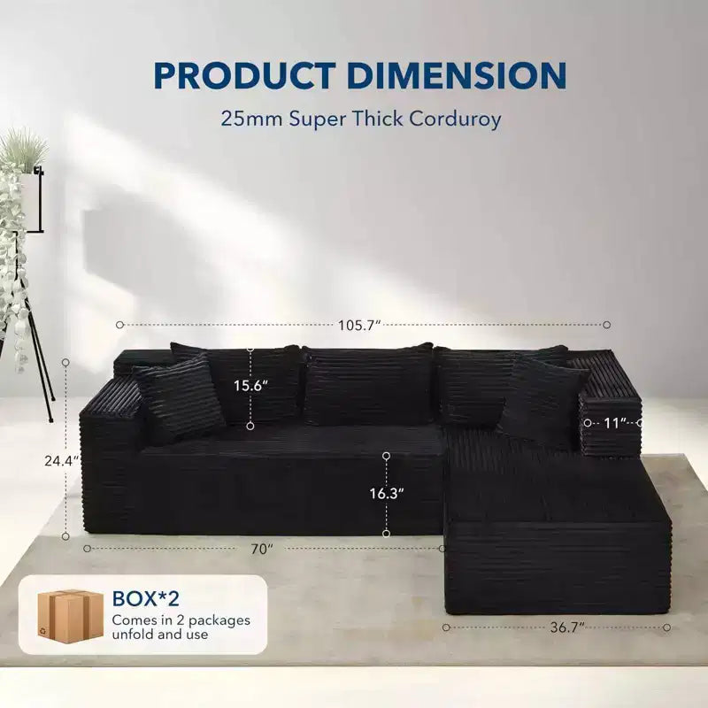 COZONY 106 Divano Sezionale Modulare Cloud con Seduta Profonda, Morbido Tessuto a Coste, Chaise Longue Sinistra, Design Senza Struttura Rigida