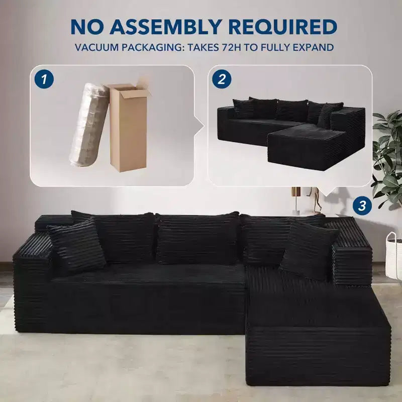 COZONY 106 Divano Sezionale Modulare Cloud con Seduta Profonda, Morbido Tessuto a Coste, Chaise Longue Sinistra, Design Senza Struttura Rigida