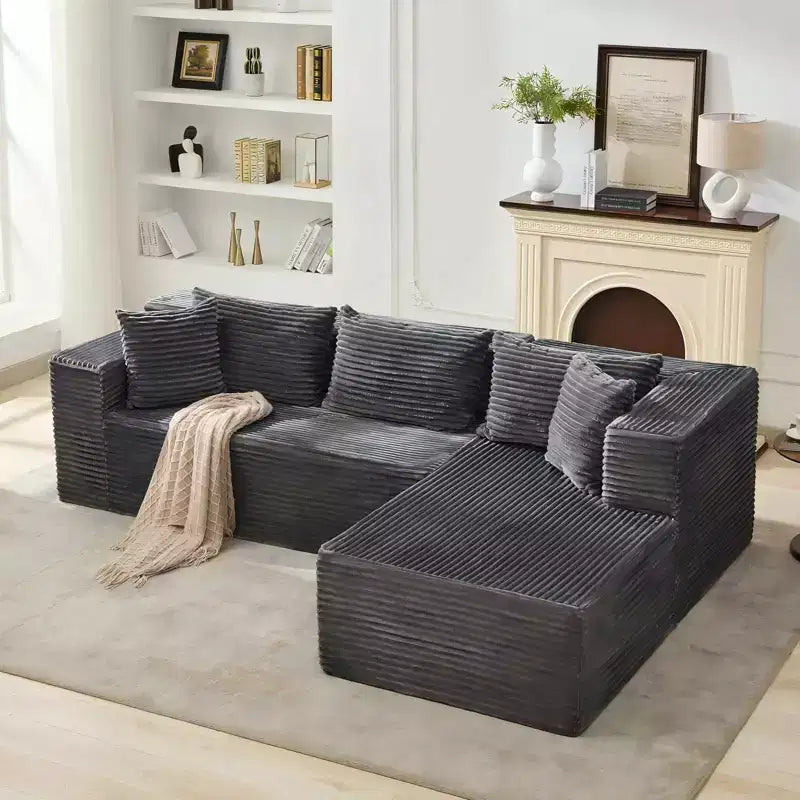 COZONY 106 Divano Sezionale Modulare Cloud con Seduta Profonda, Morbido Tessuto a Coste, Chaise Longue Sinistra, Design Senza Struttura Rigida