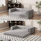 Divano Letto Convertibile in Velluto a Coste, Materasso Pieghevole con Struttura a Forma Fissa, Futon King Size a 3 Posti, Divano da Terra Senza Montaggio