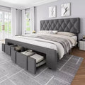 Bed Frame with 2 Drawers, Upholstered Platform Bed with Storage, No Box Spring Needed