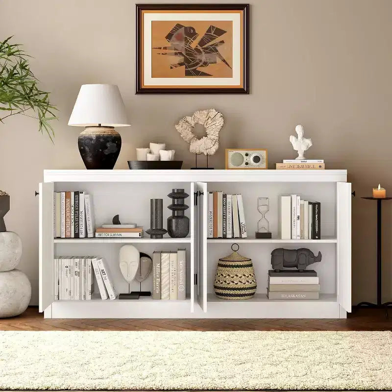 Mobile credenza a 4 ante, buffet contenitore moderno per sala da pranzo, soggiorno e ufficio, ampio spazio di archiviazione