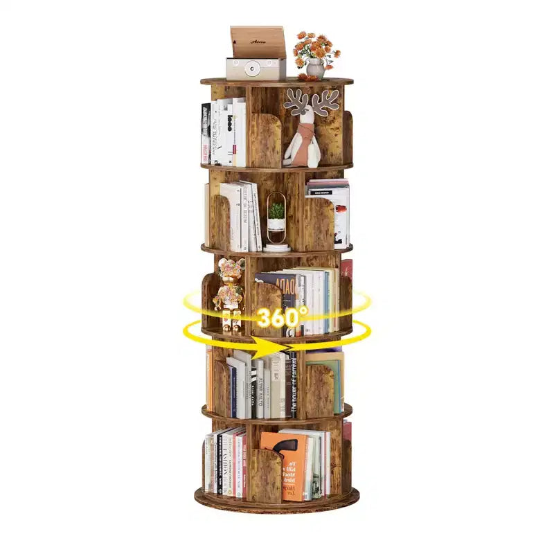 Libreria girevole Besiost, scaffale angolare a 360° per piccoli spazi - marrone