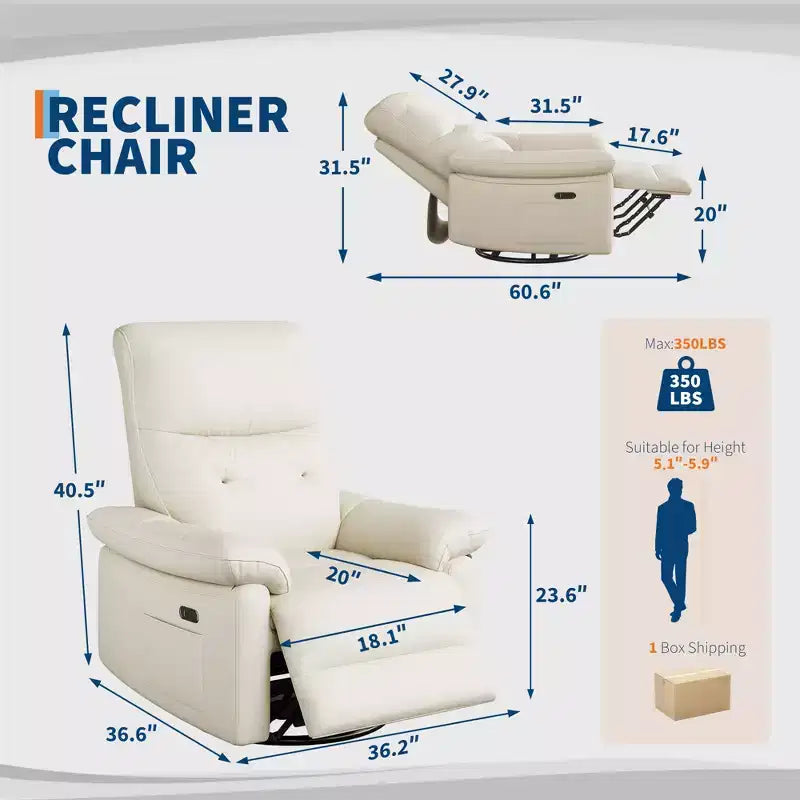 Poltrona reclinabile elettrica, girevole a 270°, in tessuto imbottito in pelle PU con schienale trapuntato a bottoni, sedia ergonomica da vivaio per soggiorno