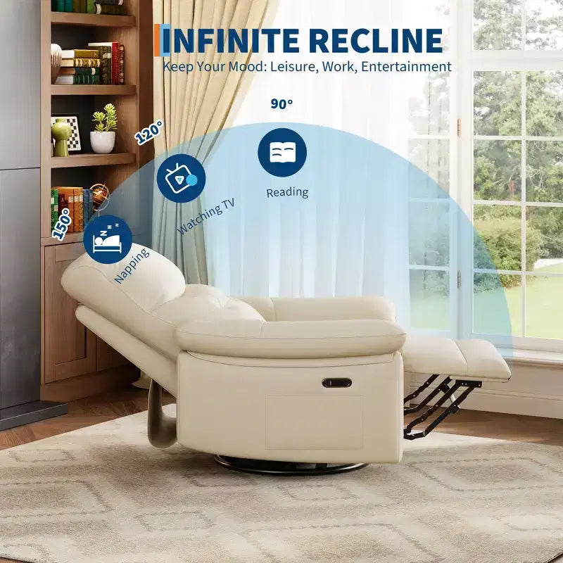 Poltrona reclinabile elettrica, girevole a 270°, in tessuto imbottito in pelle PU con schienale trapuntato a bottoni, sedia ergonomica da vivaio per soggiorno