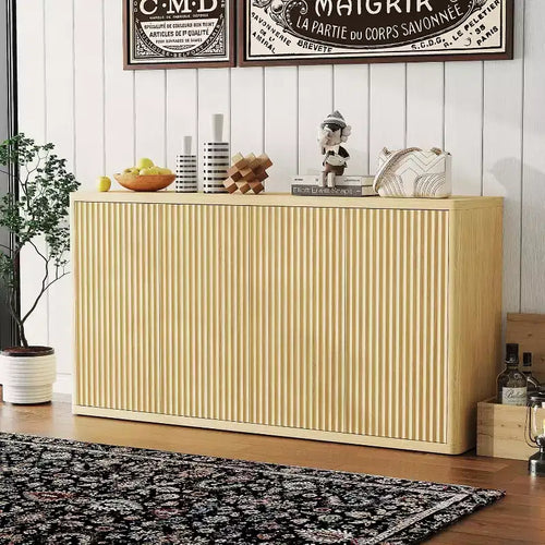 66.3 Fluted Buffet Cabinet with Storage, Wide Sideboard Cabinet with 4 Doors & Adjustable Shelves, for Kitchen, Entryway, Living Room