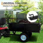 Carrello Ribaltabile in Acciaio Super Resistente da 750 libbre, Rimorchio da Giardino Utilitario da 15 piedi cubi con Sponda Rimovibile e Ruote da 16 pollici, Trainabile con Trattore o Rasaerba