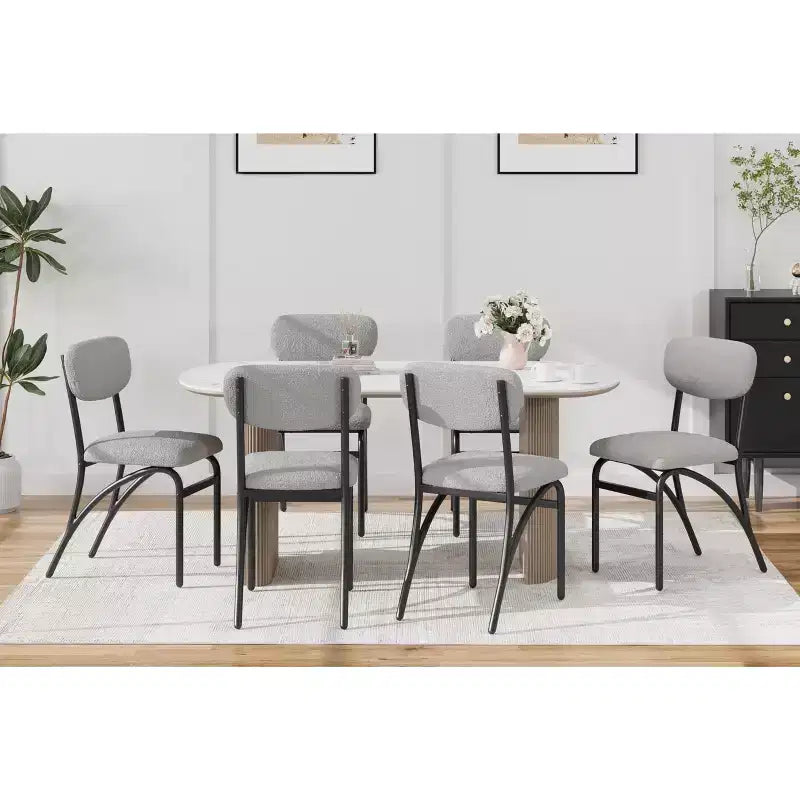 Set di 4 sedie da pranzo in Bouclé, sedie da cucina moderne con gambe in metallo ad arco, capacità 136 kg per sala da pranzo e soggiorno