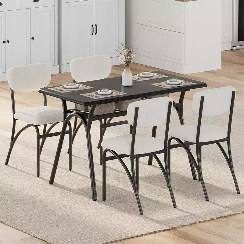 Boucle Dining Chairs Set of 4, Modern Kitchen Chairs with Arched Metal Legs, 300LBS Capacity for Dining Room & Living Room
