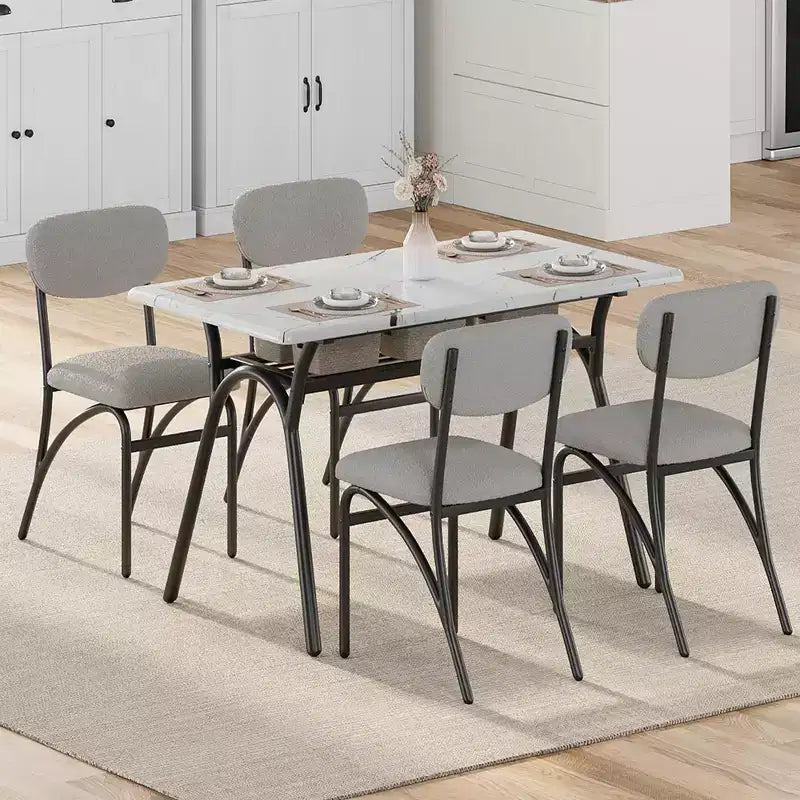Set di 4 sedie da pranzo in Bouclé, sedie da cucina moderne con gambe in metallo ad arco, capacità 136 kg per sala da pranzo e soggiorno