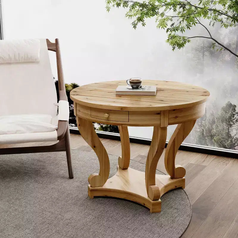 Okak 55IN Tavolo da pranzo rotondo vintage per 6 persone, tavolo da cucina con piano spesso, tavolo da pranzo per sala da pranzo, soggiorno