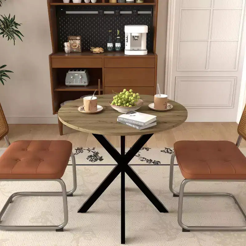 Okak 31.5IN Tavolo da pranzo rotondo moderno per 2-4 persone, tavolo da cucina con gambe in metallo, tavolo rotondo per sala da pranzo, soggiorno