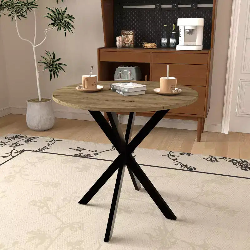 Okak 31.5IN Tavolo da pranzo rotondo moderno per 2-4 persone, tavolo da cucina con gambe in metallo, tavolo rotondo per sala da pranzo, soggiorno