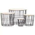 vidaXL - Vintage Charm 4 Piece Coffee Table Set, Black Metal Frame with Solid Wood Top, Space Saving Nesting Tables, Converts to Storage Baskets