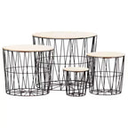 vidaXL - Vintage Charm 4 Piece Coffee Table Set, Black Metal Frame with Solid Wood Top, Space Saving Nesting Tables, Converts to Storage Baskets